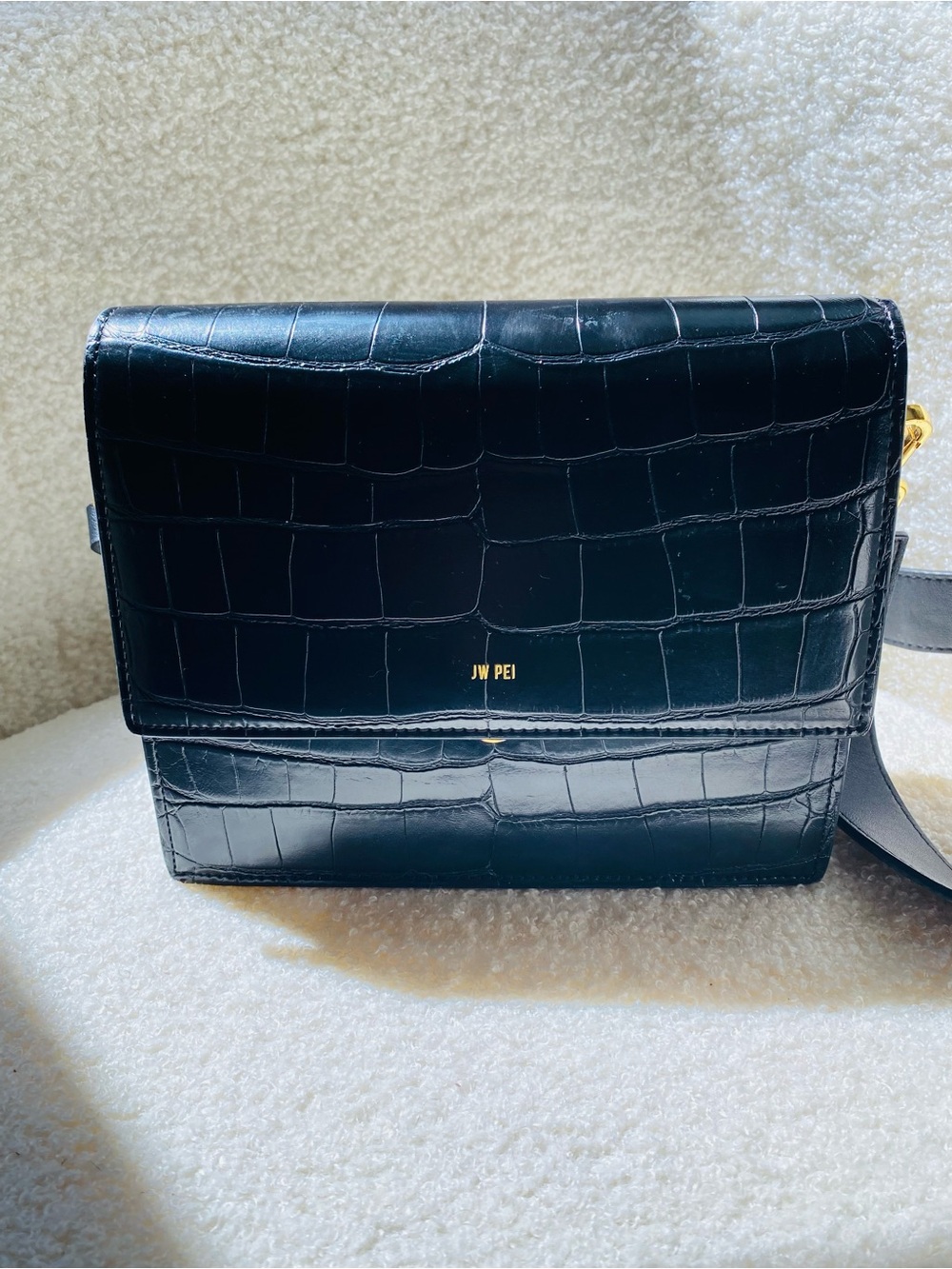 JW PEI Black Croc-Embossed Mini Crossbody with Gold Accents - Picture 2 of 4